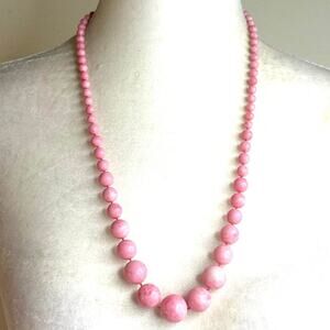 Vintage Bubblegum Pink Graduating Beads Hand Knotted Beaded Necklace